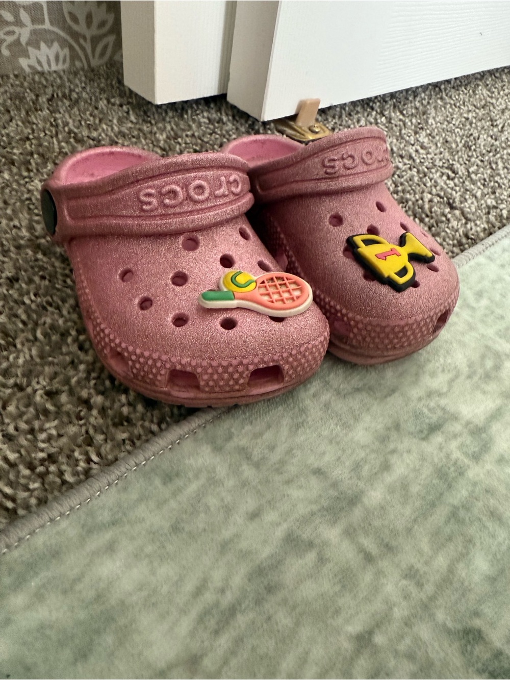 Metallic glitter pink crocs
